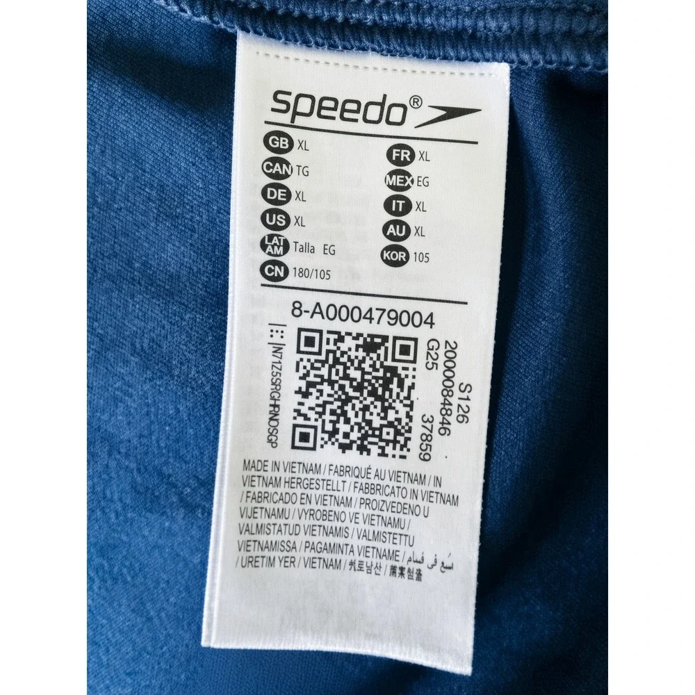 Speedo Mens XL Navy Blue Quarter Zip Hooded Long Sleeve Swim Shirt Rash Guard